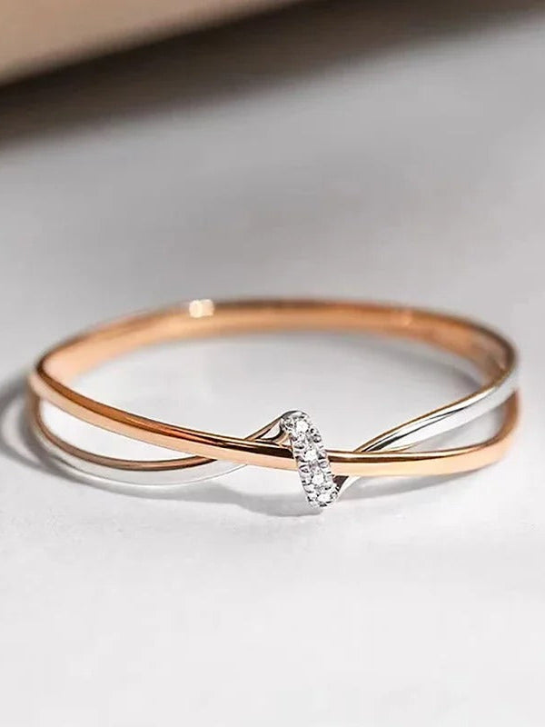 Flettet Ring i Rosa Guld og Sølv 