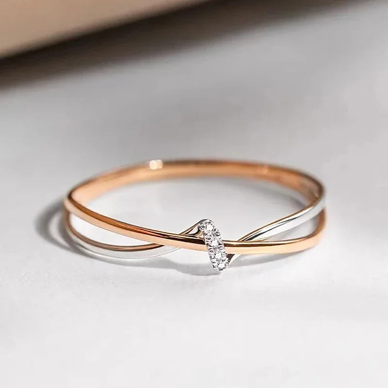 Flettet Ring i Rosa Guld og Sølv 