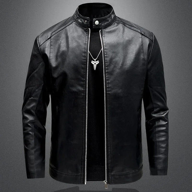 Elegant Herre Biker Læderjakke
