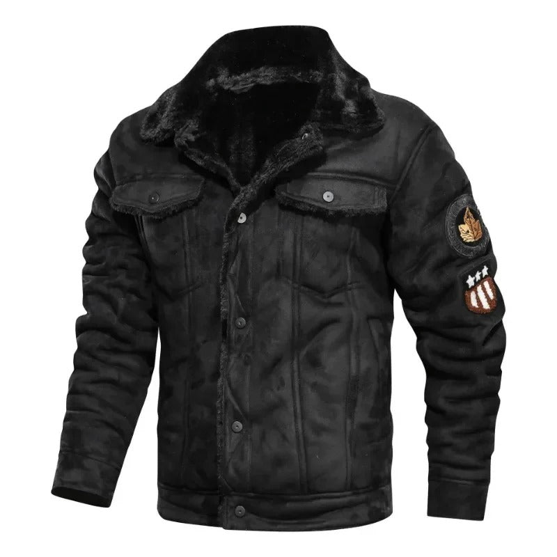 Elegant Varm Fleece Læderjakke
