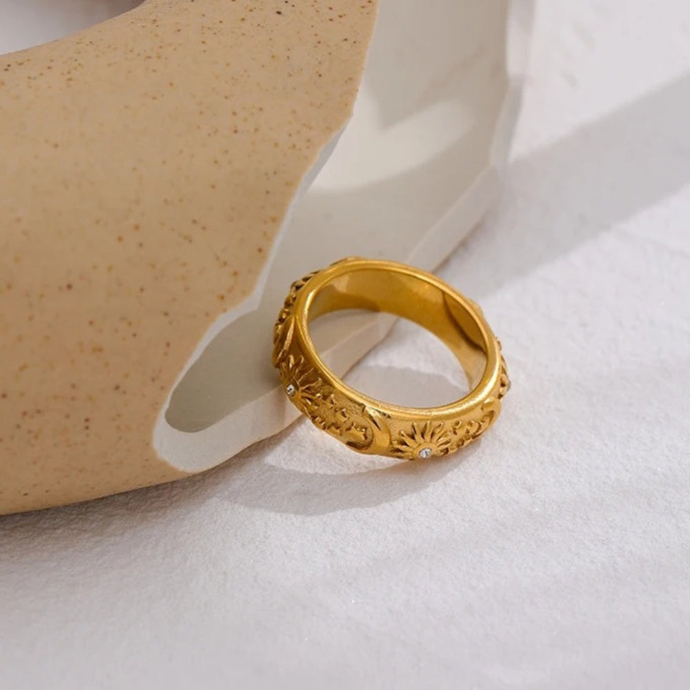 Vintage Ring med Sol, Måne og Stjerne