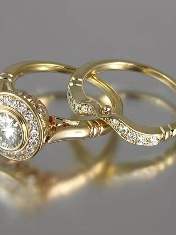 Vintage ringsæt i guld og zirkoner 