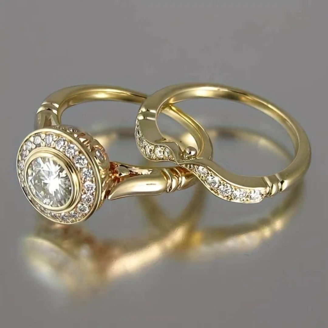 Vintage ringsæt i guld og zirkoner 