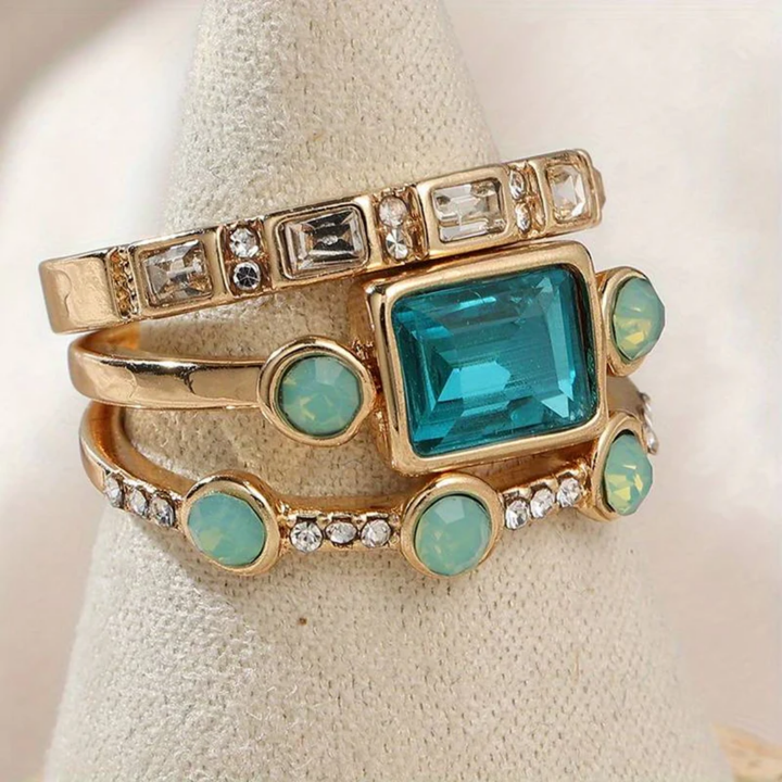 Vintage ringsæt med blå krystaller