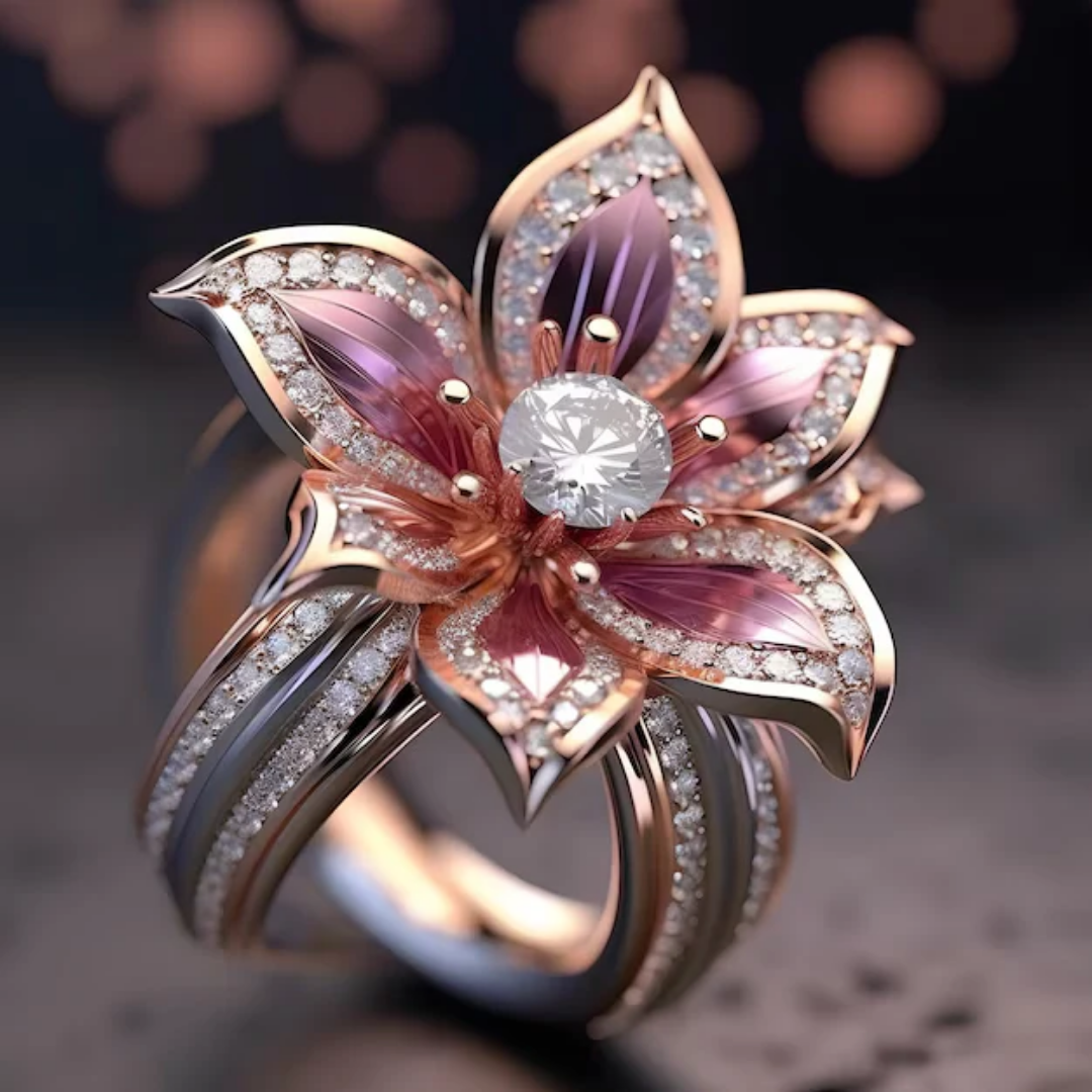 Krystalring med eksotisk print Lotusrose 